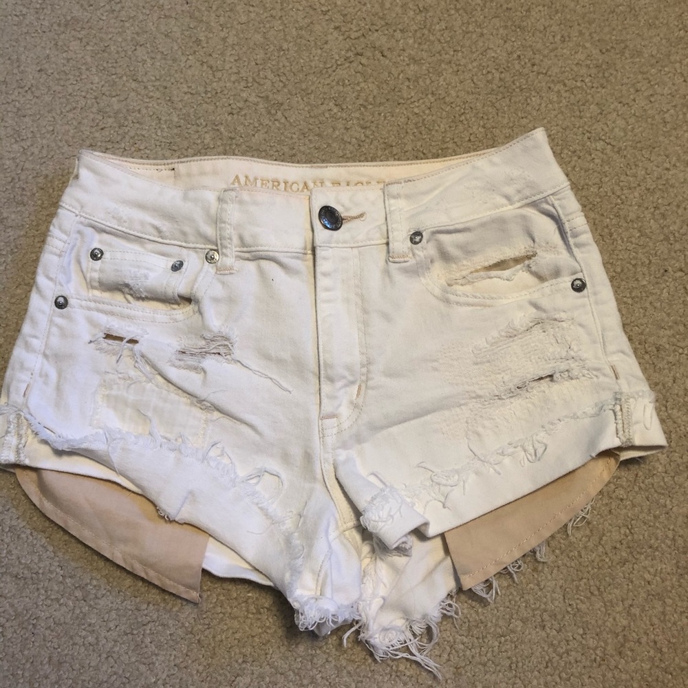 american eagle white high waisted ripped shorts
